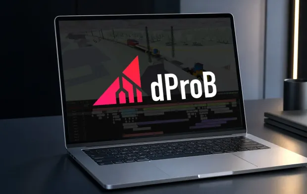 dProB Software auf Laptop, Screenshot der Simulationsoberfläche