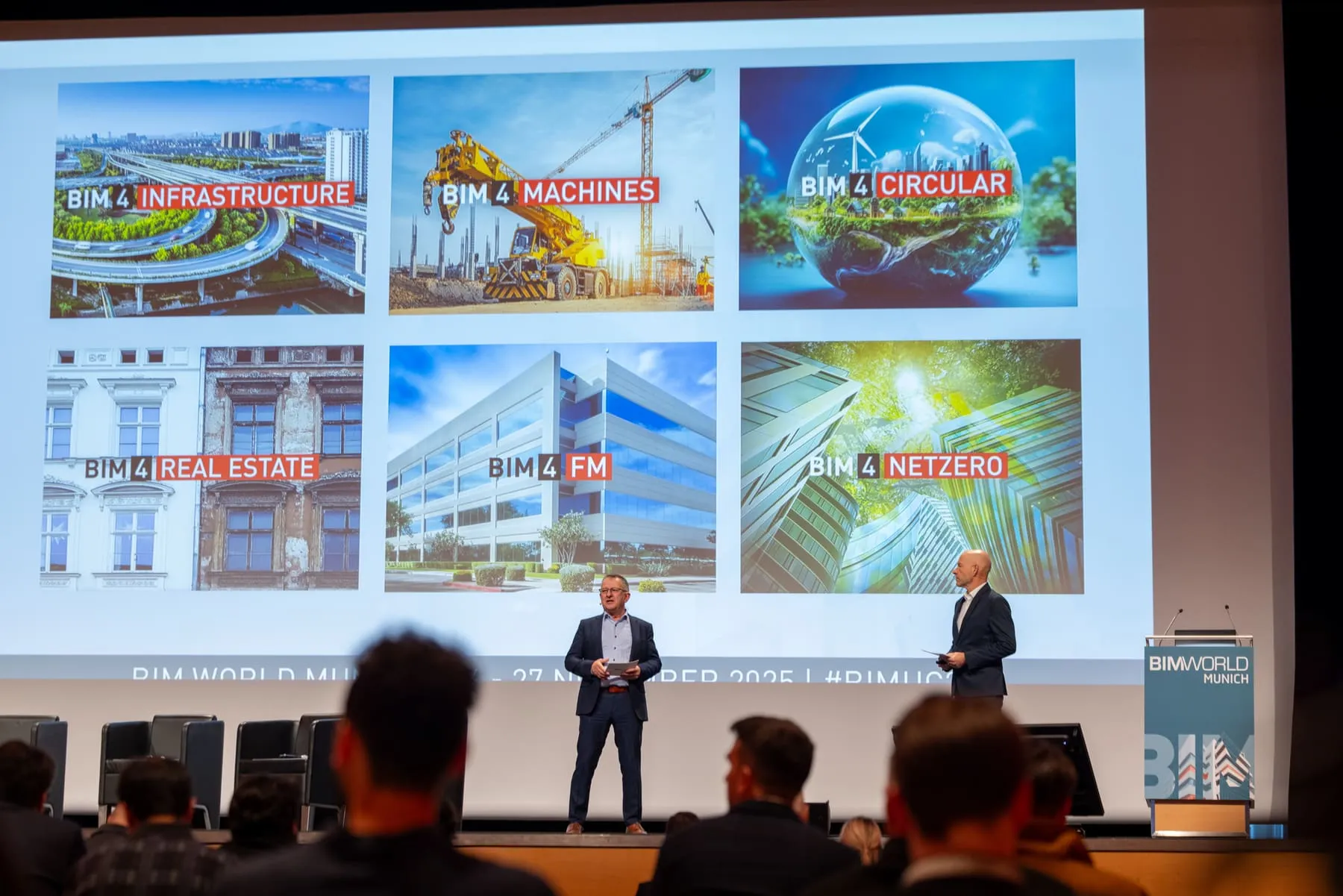 Bühne mit den Themenwelten BIM4Infrastructure, BIM4Machines und BIM4Circular