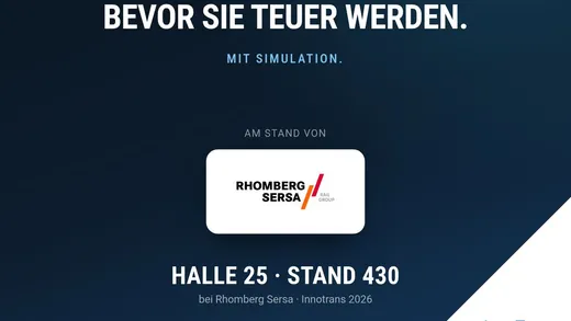 Grafik „Konflikte sichtbar machen, bevor sie teuer werden. Mit Simulation.“ – InnoTrans 2026, Halle 25, Stand 430