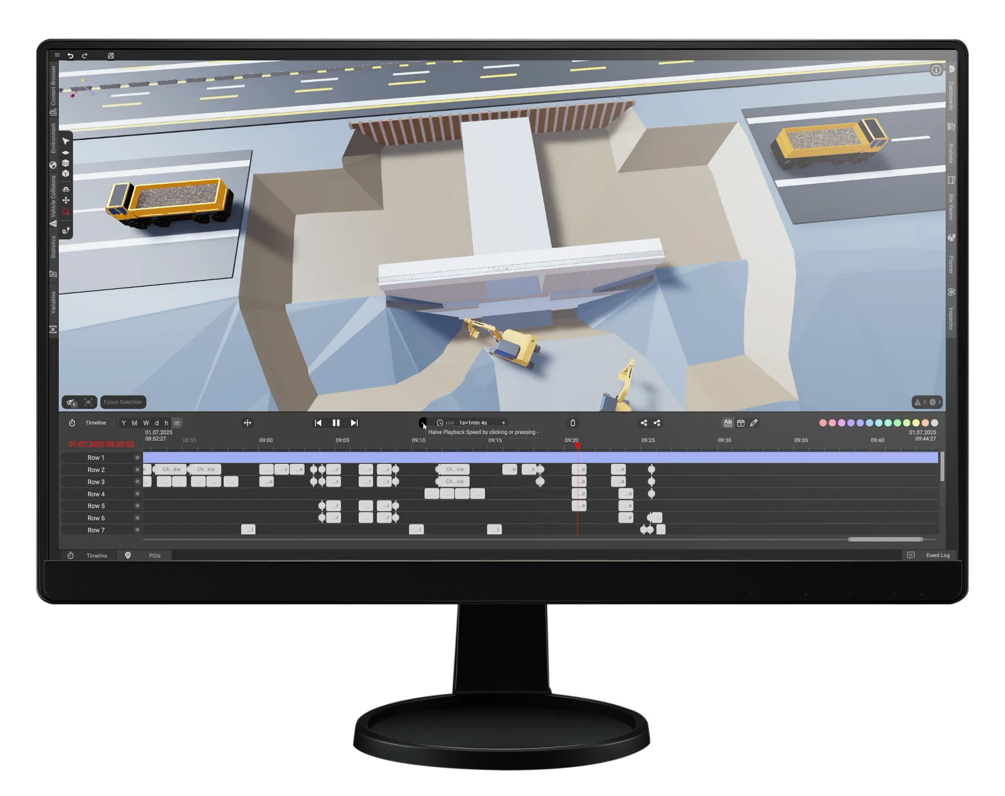 dProB-Oberfläche: 3D-Baustellenmodell mit Terminplan auf einem Bildschirm